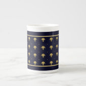 Elegant Navy Blue en Gold Damask Porselein Kop (Voorkant)
