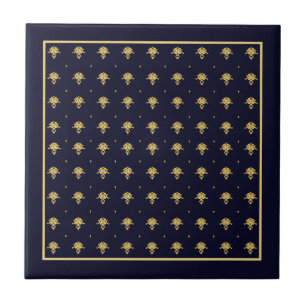 Elegant Navy Blue en Gold Damask Tegeltje