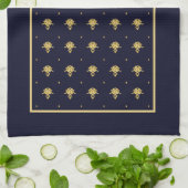 Elegant Navy Blue en Gold Damask Theedoek (Gevouwen)