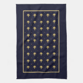 Elegant Navy Blue en Gold Damask Theedoek (Verticaal)