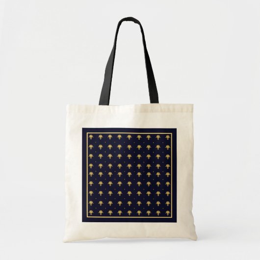 Elegant Navy Blue en Gold Damask Tote Bag (Voorkant)