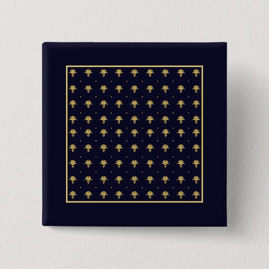 Elegant Navy Blue en Gold Damask Vierkante Button 5,1 Cm (Voorkant)