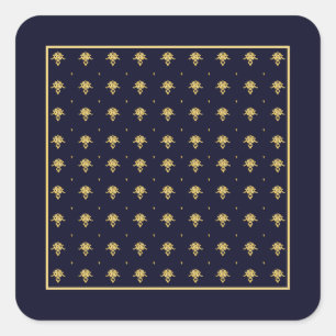 Elegant Navy Blue en Gold Damask Vierkante Sticker