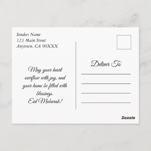 Elegant Navy Blue en Gold Eid Mubarak Briefkaart (Achterkant)