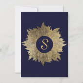 Elegant Navy Blue en Gold Faux Drawn Leaf Pattern Kaart (Achterkant)