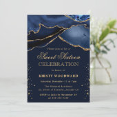 Elegant Navy Blue en Gold Glitter Agate Sweet 16 Kaart (Staand voorkant)