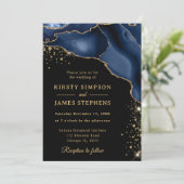 Elegant Navy Blue en Gold Glitter Agate Wedding Kaart (Staand voorkant)