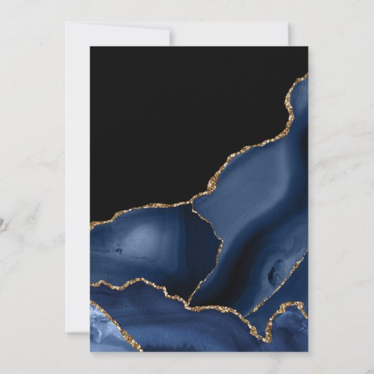 Elegant Navy Blue en Gold Glitter Agate Wedding Kaart (Achterkant)