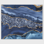 Elegant Navy Blue en Gold Glitter Ocean Agate Cadeaupapier (Vlak)