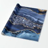 Elegant Navy Blue en Gold Glitter Ocean Agate Cadeaupapier (Uitgerold)