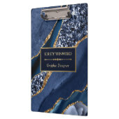 Elegant Navy Blue en Gold Glitter Ocean Agate Klembord (Links)