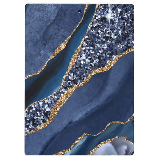 Elegant Navy Blue en Gold Glitter Ocean Agate Klembord (Achterkant)