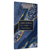 Elegant Navy Blue en Gold Glitter Ocean Agate Klembord (Rechts)