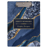 Elegant Navy Blue en Gold Glitter Ocean Agate Klembord (Voorkant)