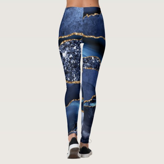 Elegant Navy Blue en Gold Glitter Ocean Agate Leggings (Achterkant)