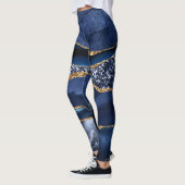 Elegant Navy Blue en Gold Glitter Ocean Agate Leggings (Links)