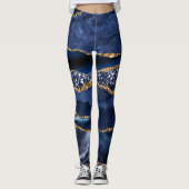 Elegant Navy Blue en Gold Glitter Ocean Agate Leggings (Voorkant)