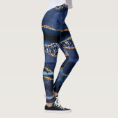 Elegant Navy Blue en Gold Glitter Ocean Agate Leggings (Rechts)