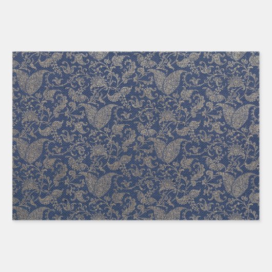 Elegant Navy Blue en Gold Pattern Inpakpapier Vel (Voorkant 2)