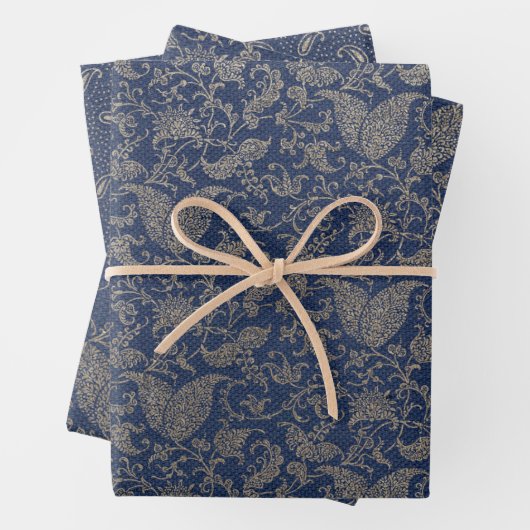 Elegant Navy Blue en Gold Pattern Inpakpapier Vel (In situ)
