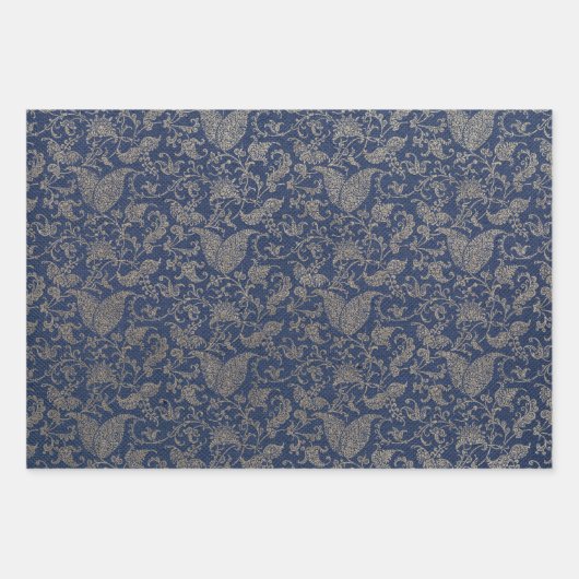 Elegant Navy Blue en Gold Pattern Inpakpapier Vel (Voorkant)