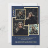 Elegant Navy Blue en Gold Photo Afstuderen Aankondiging (Achterkant)
