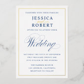 Elegant Navy Blue en Gold Wedding Folie Uitnodiging (Voorkant)