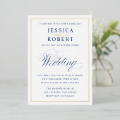 Elegant Navy Blue en Gold Wedding Folie Uitnodiging (Staand Voorkant)