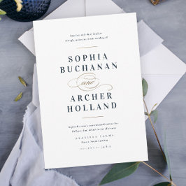 Elegant Navy Blue en Gold Wedding Kaart