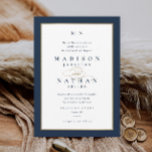 Elegant Navy Blue en Gold Wedding Kaart<br><div class="desc">Deze elegante Navy Blue en Gold bruiloft uitnodiging is eenvoudig en veelzijdig. Het beschikt over een chique ontwerp met een monogram,  scriptdetails,  eenvoudig gouden lijst en formele bewerkbare tekst. Klik op de knop Bewerken om dit ontwerp aan te passen.</div>