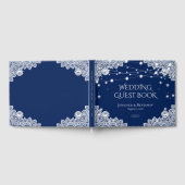 Elegant Navy Blue en Lace Wedding Guest Book Gastenboek (Volledig)