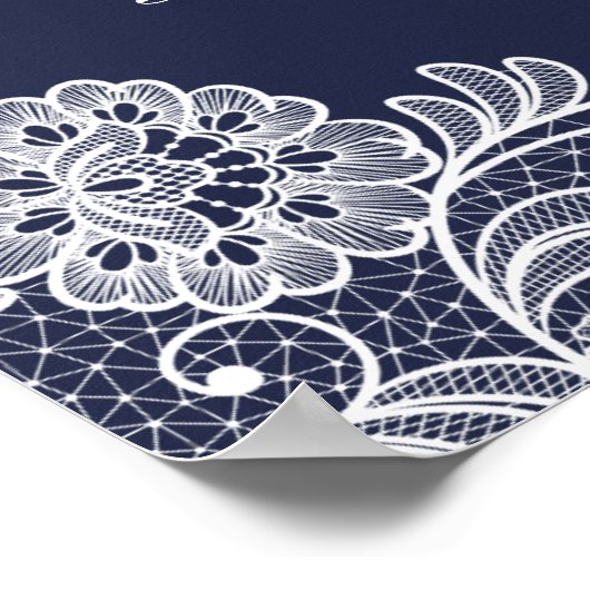 Elegant Navy Blue en Lace | Welkomstteken voor bru Poster (Hoek)