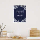 Elegant Navy Blue en Lace | Welkomstteken voor bru Poster (Keuken)
