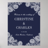 Elegant Navy Blue en Lace | Welkomstteken voor bru Poster (Voorkant)