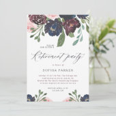 Elegant Navy Blue en Plum Bloemen Pensioen Partij Kaart (Staand voorkant)