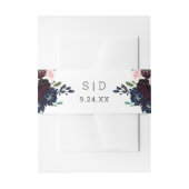 Elegant Navy Blue en Plum Floral | Bruiloft Uitnodigingen Wikkel (Voorkant Voorbeeld)