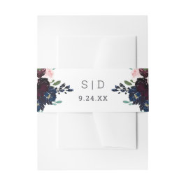 Elegant Navy Blue en Plum Floral | Bruiloft Uitnodigingen Wikkel