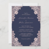 Elegant Navy Blue en Roos Gold Wedding Invitation Kaart (Voorkant)