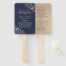 Elegant Navy Blue en Roos Gold Wedding Programma Handwaaier