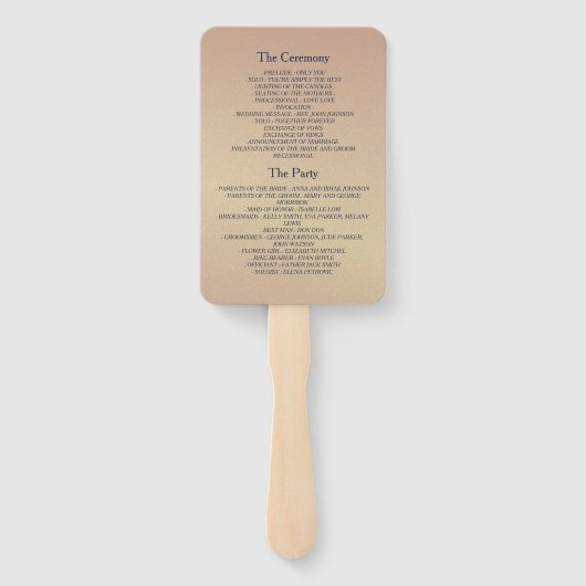 Elegant Navy Blue en Roos Gold Wedding Programma Handwaaier (Achterkant)