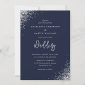 Elegant Navy Blue en Silver Glitter Wedding Kaart (Voorkant)
