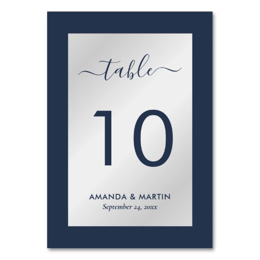 Elegant Navy Blue en Silver Wedding Kaart (Voorkant)