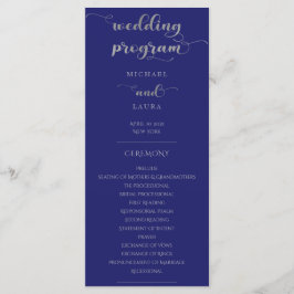 Elegant Navy Blue en Silver Wedding Programmakaart