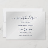 Elegant Navy Blue en Silver Wedding Save The Date (Voorkant)