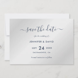 Elegant Navy Blue en Silver Wedding Save The Date