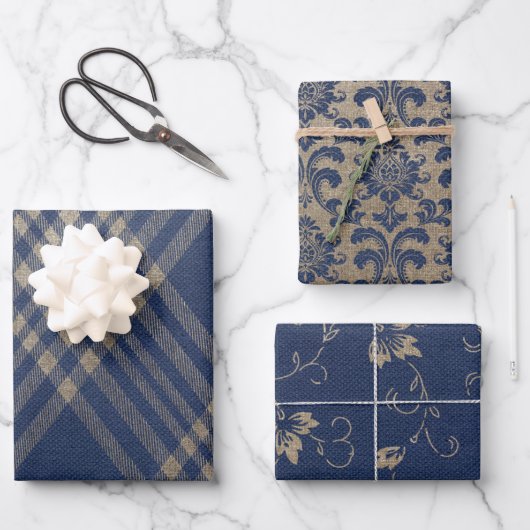 Elegant Navy Blue en Tan Inpakpapier Vel (Voorkant)