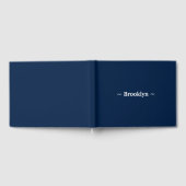 Elegant navy blue en white custom name text gastenboek (Volledig)