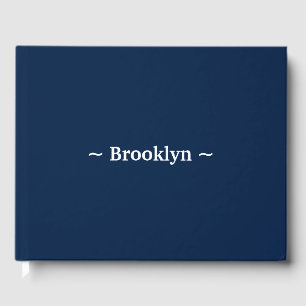 Elegant navy blue en white custom name text gastenboek