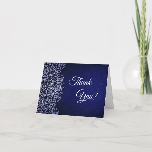 Elegant Navy Blue en White Damask Bedankkaart (Voorkant)