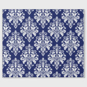 Elegant Navy Blue en White Damask Pattern Cadeaupapier (Vlak)